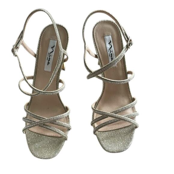 NINA Party Shoes – Gold High Heel Sandals, Sz 9, NEW - Picture 2 of 5